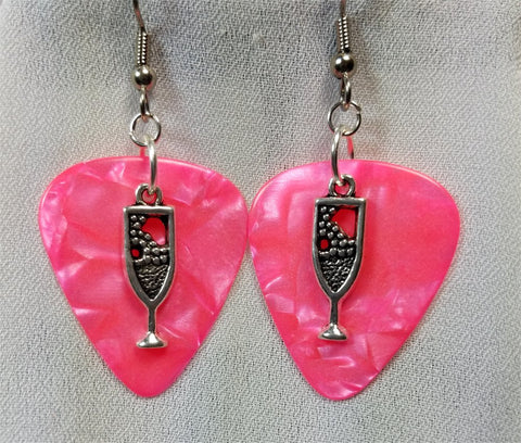 CLEARANCE Champagne Glass Charm Guitar Pick Earrings - Pick Your Color