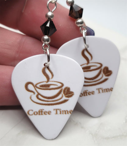 Coffee Time Guitar Pick Earrings with Mocha Swarovski Crystals