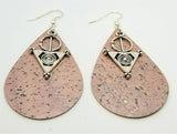 Soft Pink with Gold Flecks Tear Drop Shaped Cork Earrings with Interesting Charm