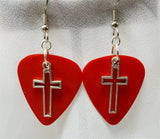 CLEARANCE Cross Outline Charm Guitar Pick Earrings - Pick Your Color