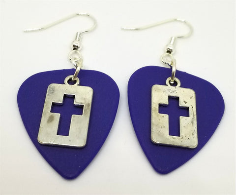 CLEARANCE Cut Out Cross Charm Guitar Pick Earrings - Pick Your Color