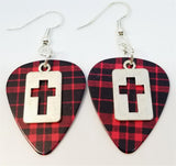 CLEARANCE Cut Out Cross Charm Guitar Pick Earrings - Pick Your Color