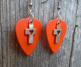 CLEARANCE Cross with Heart Cut Out Charm Guitar Pick Earrings - Pick Your Color