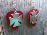 CLEARANCE Iron Cross Charm Guitar Pick Earrings - Pick Your Color
