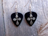 CLEARANCE Cross Made of Leaves Charm Guitar Pick Earrings - Pick Your Color