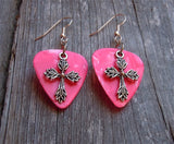 CLEARANCE Cross Made of Leaves Charm Guitar Pick Earrings - Pick Your Color