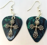 CLEARANCE Cross Made of Leaves Charm Guitar Pick Earrings - Pick Your Color