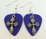 CLEARANCE Cross Made of Leaves Charm Guitar Pick Earrings - Pick Your Color