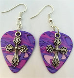 CLEARANCE Cross Made of Leaves Charm Guitar Pick Earrings - Pick Your Color