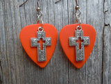 CLEARANCE Cross with Cut Out Charm Guitar Pick Earrings - Pick Your Color
