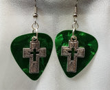CLEARANCE Cross with Cut Out Charm Guitar Pick Earrings - Pick Your Color