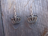 CLEARANCE Crown Charm Guitar Pick Earrings - Pick Your Color