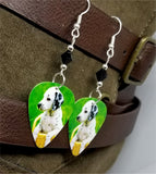 Dalmatian Puppy Guitar Pick Earrings with Black Swarovski Crystals