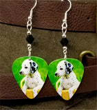 Dalmatian Puppy Guitar Pick Earrings with Black Swarovski Crystals