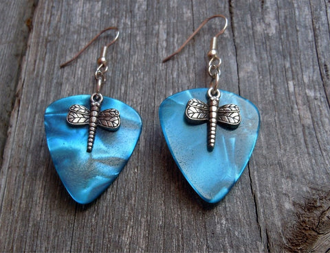 CLEARANCE Dragonfly Charm Guitar Pick Earrings - Pick Your Color