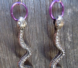 Crystal Encrusted Snake Earrings with Purple Ring