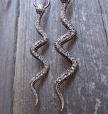 Crystal Encrusted Snake Earrings with Purple Ring