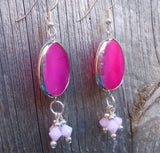 Pink Agate Teardrop Slices Drop Earrings with Rose Alabaster Swarovski Crystals