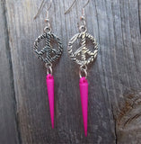 Zebra Peace Sign with Pink Acrylic Spike Dangles