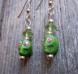 Green Magnetite Skull Earrings with Rhinestones and Crystals