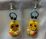 Yellow Skull and Colorful Heart Glass Bead Earrings