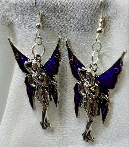 Large Fairy with Purple Wings Charm Earrings