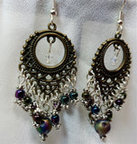 Oil Slick Colored Glass Beads Chandelier Earrings