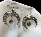 Textured Silver Half Moon Drop Earrings with Silver Round Charm Dangles