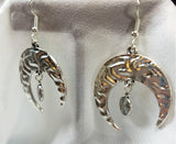 Textured Silver Half Moon Drop Earrings with Silver Round Charm Dangles