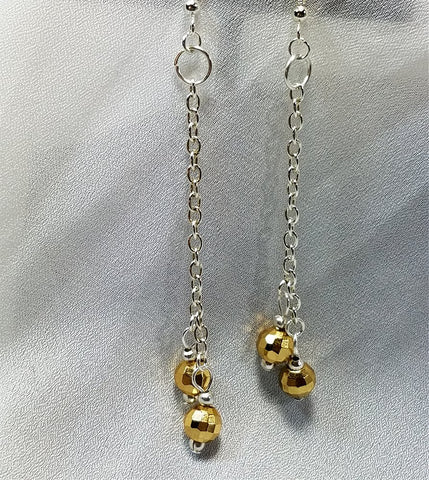 Metallic Gold Bead Long Dangle Earrings