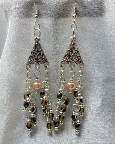 Chandelier Earrings with Fire Polished Czech Beads and Glass Pearls