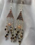 Chandelier Earrings with Fire Polished Czech Beads and Glass Pearls