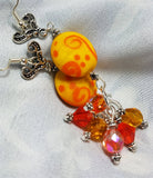 Yellow and Orange Lampwork Drop Earrings with Fire Polished Czech Glass and Swarovski Crystal Dangles