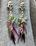 Skulls with Spikes, Stars and Swarovski Crystal Cascading Earrings