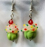 CLEARANCE Cupcake Lampwork Style Glass Bead Earrings with Red Swarovski Crystals