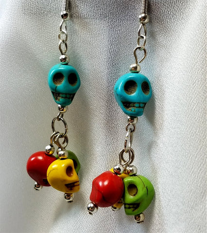 Colorful Magnesite Skulls Dangling Earrings