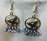Frosted Blue Glass Seed Bead Butterfly Chandelier Earrings