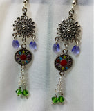 Southwestern Chandelier Earrings with Silver Metal Charm and Swarovski Crystal Dangles