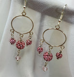 Round Chandelier Earrings with Pink Pave Beads and Swarovski Crystals
