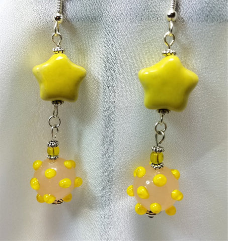 Stars and Bumpy Beads Dangle Earrings