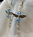 Dragonfly Earrings with Fire Polished Czech Glass Bead Dangles