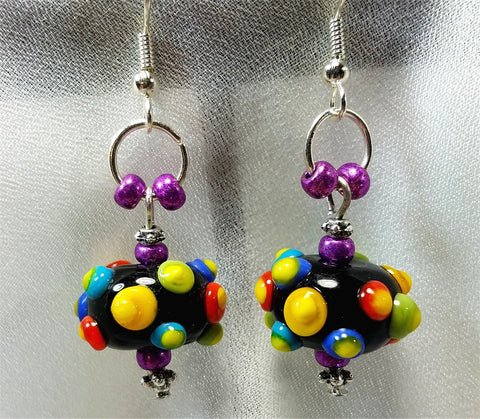 Colorful Bumpy Lampwork Style Glass Bead Earrings