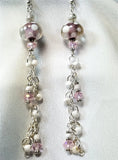 Polka Dot Lampwork Style Bead Earrings with Long Sparkling Dangles