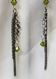 Chain Dangle Earrings with a Lightning Charm and Green Swarovski Crystals
