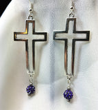 Large Crosses with Purple Pave Beads Earrings