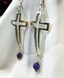 Large Crosses with Purple Pave Beads Earrings