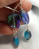 Gorgeous Blue Glass Earrings with Aqua AB Opal Glass Bead Dangles
