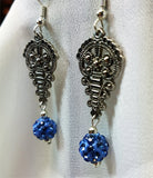 Ornate Chandelier Earrings with Blue Pave Bead Dangles