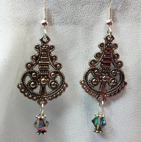 Ornate Chandelier Earrings with Swarovski Crystal Dangles