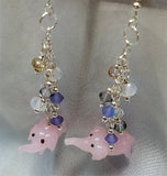 Pink Elephant Lampwork Style Glass Bead Earrings with Sparkling Dangles